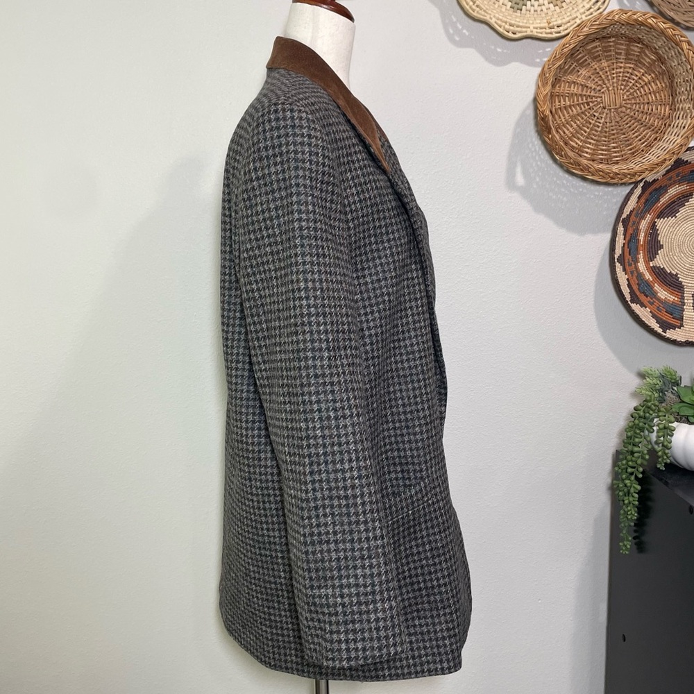 Women's Wool Houndstooth Blazer Jacket Suede Collar VTG Maurices Size Large - Picture 4 of 15
